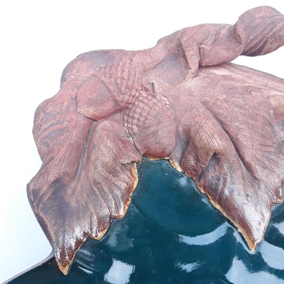 Terrafirma Pottery Tray, Green Glaze, Leaf & Acorn Design, Signed 1992 - Picture 7 of 7